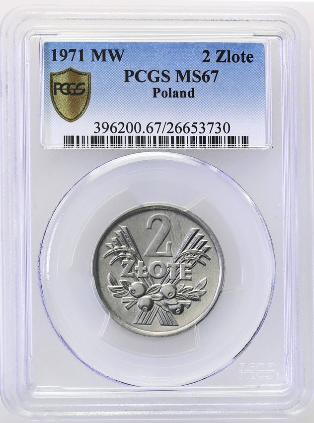 PRL. 2 złote 1971 jagody aluminium PCGS MS67 (MAX)